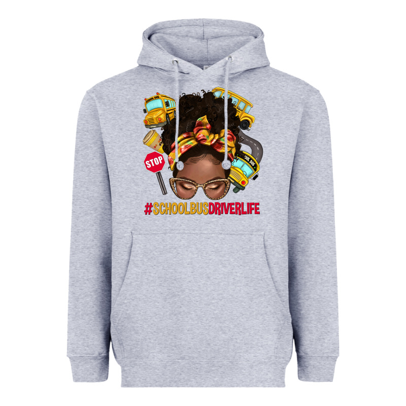 School Bus Driver Life Afro Messy Bun Heavyweight Hoodie by NancyCooperArtShop | Teevron