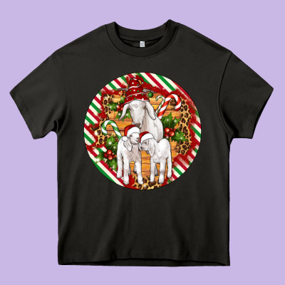 Christmas Goat Family Ornament Heavy Core Tee Designed By Artiststas