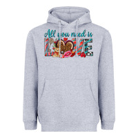 Heather Grey all you need is love Heavyweight Hoodie - NancyCooperArtShop