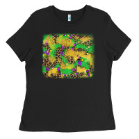 Black mardi gras fleur de lis and leopard background Ladies Tee - AdoDesignShop