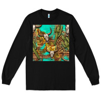 Black western bull skull and cactus seamless pattern Long Sleeve Tee - BundleAndBundleShop