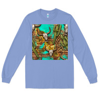 Colony Blue western bull skull and cactus seamless pattern Long Sleeve Tee - BundleAndBundleShop