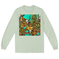 Matcha western bull skull and cactus seamless pattern Long Sleeve Tee - BundleAndBundleShop