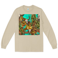 Mushroom western bull skull and cactus seamless pattern Long Sleeve Tee - BundleAndBundleShop