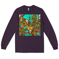 Plum western bull skull and cactus seamless pattern Long Sleeve Tee - BundleAndBundleShop