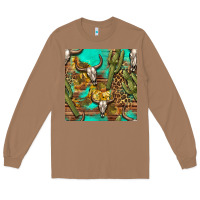 Toasted Coconut western bull skull and cactus seamless pattern Long Sleeve Tee - BundleAndBundleShop