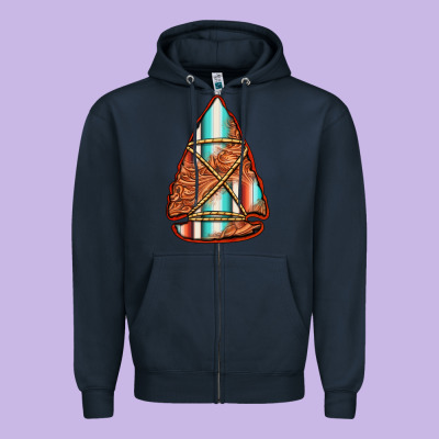 Turquoise Serape Tooled Leather Arrowhead Zipper Hoodie Designed By Jasminsmagicworld