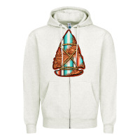 Oatmeal Heather turquoise serape tooled leather arrowhead Zipper Hoodie - Jasminsmagicworld