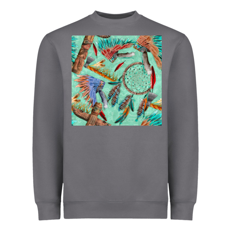 Pipe Tomahawk Dreamcatcher Headdress Seamless Patt Heavyweight Sweatshirt by FaDigitalArtStudio | Teevron