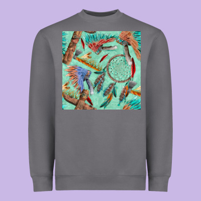 Pipe Tomahawk Dreamcatcher Headdress Seamless Patt Heavyweight Sweatshirt Designed By Fadigitalartstudio