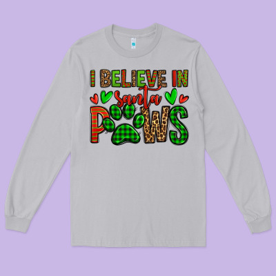 I Believe In Santa Paws Christmas Long Sleeve Tee Designed By Jasminsmagicworld