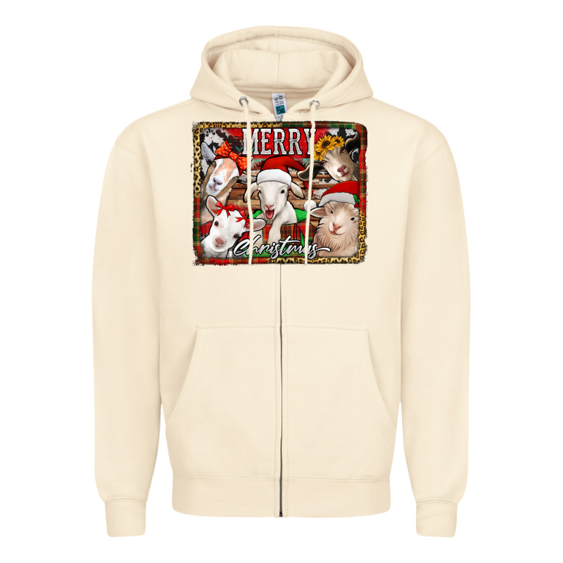 Merry Christmas Goats Zipper Hoodie by Jasminsmagicworld | Teevron