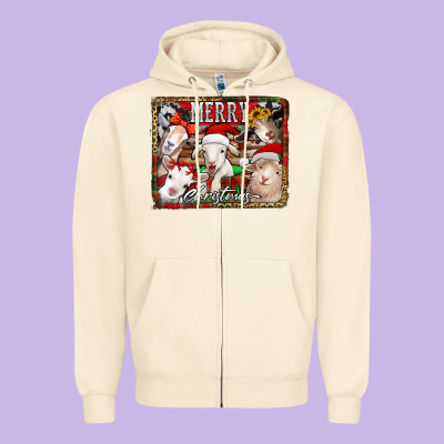 Merry Christmas Goats Zipper Hoodie Designed By Jasminsmagicworld