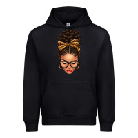 Black Light skin afro messy bun leopard bow Urban Hoodie - texasbilliewilder