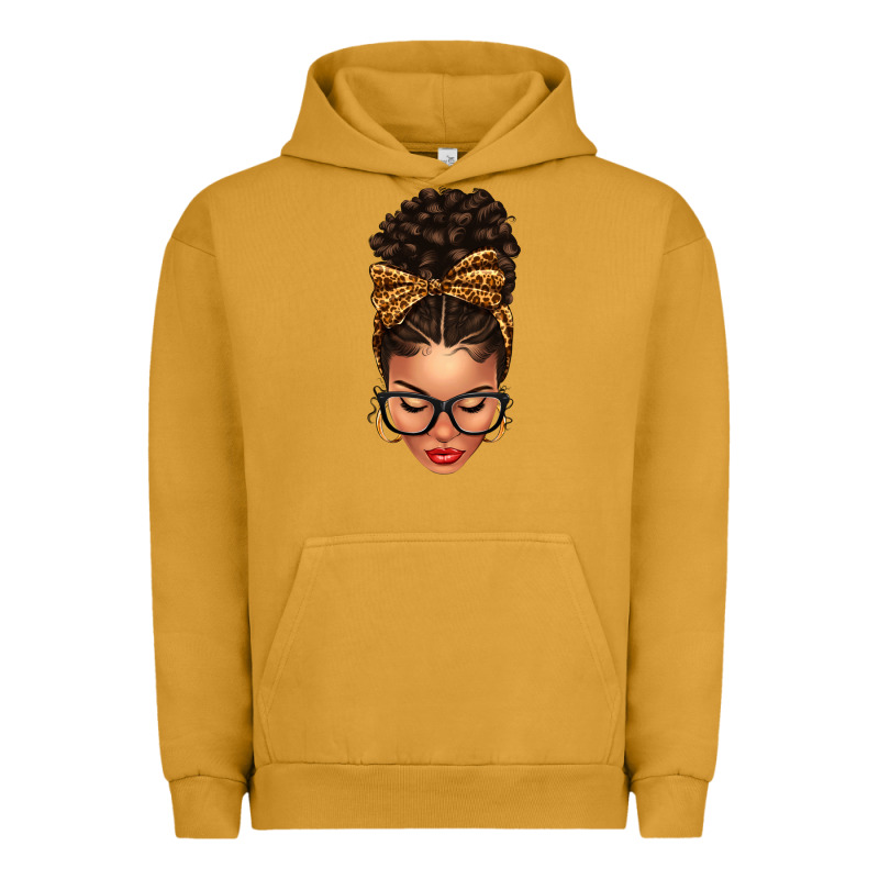 Light Skin Afro Messy Bun Leopard Bow Urban Hoodie by texasbilliewilder | Teevron
