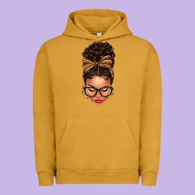 Light Skin Afro Messy Bun Leopard Bow Urban Hoodie Designed By Texasbilliewilder