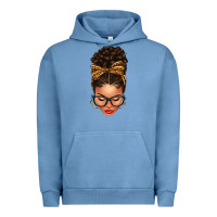 Pigment Pebble Blue Light skin afro messy bun leopard bow Urban Hoodie - texasbilliewilder