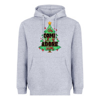 Heather Grey oh come let us adore him christmas tree Heavyweight Hoodie - MaliasSmallBusiness