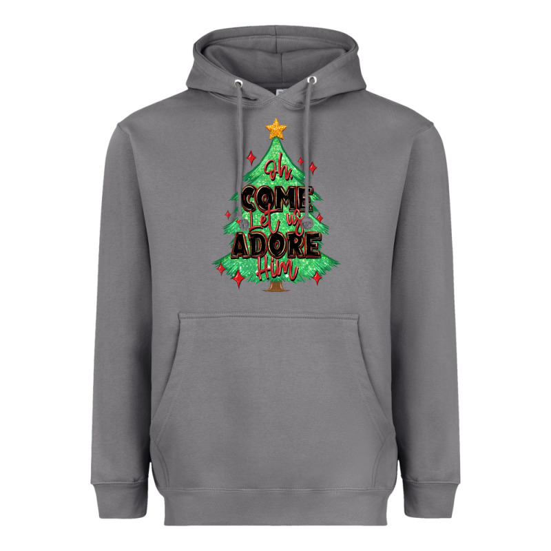 Oh Come Let Us Adore Him Christmas Tree Heavyweight Hoodie by MaliasSmallBusiness | Teevron
