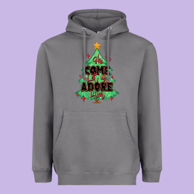 Oh Come Let Us Adore Him Christmas Tree Heavyweight Hoodie Designed By Maliassmallbusiness