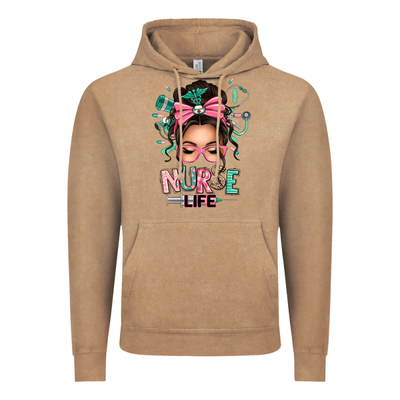Afro Messy Bun Nurse Life Vintage Hoodie by texasbilliewilder | Teevron