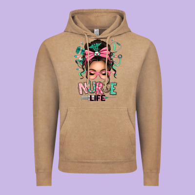Afro Messy Bun Nurse Life Vintage Hoodie Designed By Texasbilliewilder