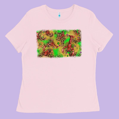 Mardi Gras Crawfish And Glitter Background Ladies Tee Designed By Adodesignshop
