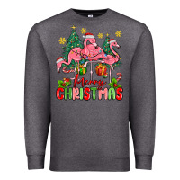 Charcoal Heather merry christmas flamingos Premium Sweatshirt - MaliasSmallBusiness