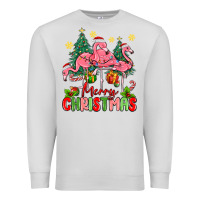 Dove Grey merry christmas flamingos Premium Sweatshirt - MaliasSmallBusiness