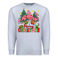 Heather Grey merry christmas flamingos Premium Sweatshirt - MaliasSmallBusiness