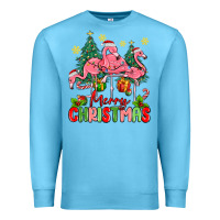 Ocean Blue merry christmas flamingos Premium Sweatshirt - MaliasSmallBusiness