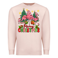 Pale Pink merry christmas flamingos Premium Sweatshirt - MaliasSmallBusiness
