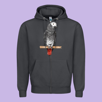 African Gray Parrot Bird Zipper Hoodie Designed By Lillyallendesigns