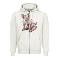Oatmeal Heather american yorkshire pig Zipper Hoodie - LillyAllenDesigns