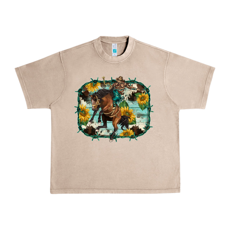 Western Rodeo Horse Cowhide Sunflowers Urban Heavy Tee by BarkalooDesign | Teevron