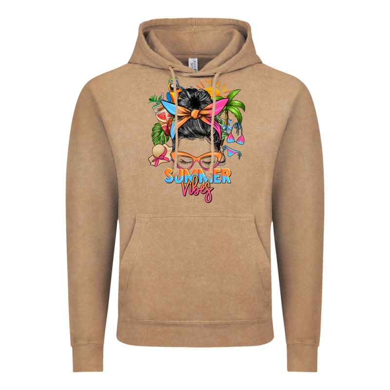 Summer Vibes Messy Bun Vintage Hoodie by Zillion Design Studio | Teevron
