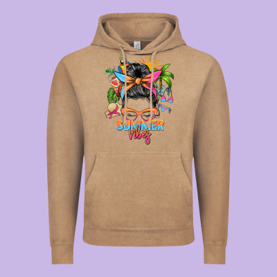 Summer Vibes Messy Bun Vintage Hoodie Designed By Zillion Design Studio