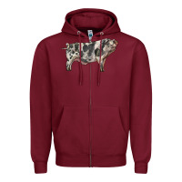 Burgundy Spotted Pig Zipper Hoodie - LillyAllenDesigns