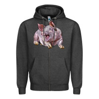 Charcoal Heather Landrace Pig Zipper Hoodie - LillyAllenDesigns