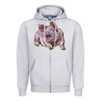 Heather Grey Landrace Pig Zipper Hoodie - LillyAllenDesigns