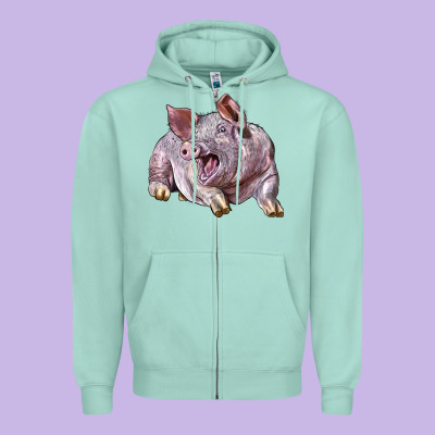 Landrace Pig Zipper Hoodie Designed By Lillyallendesigns