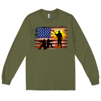 Army Green american flag soldier sunset Long Sleeve Tee - JahusDesignShop