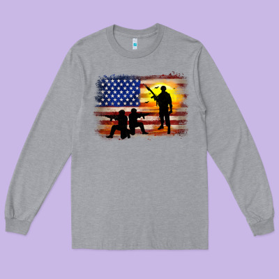 American Flag Soldier Sunset Long Sleeve Tee Designed By Jahusdesignshop