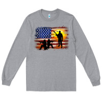 Heather Grey american flag soldier sunset Long Sleeve Tee - JahusDesignShop