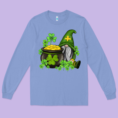 St Patricks Gnome And Pot Of Gold Long Sleeve Tee Designed By Adodesignshop