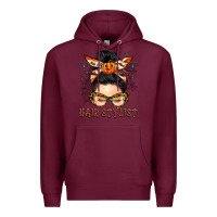Burgundy Hair stylist messy bun Premium Hoodie - BarkalooDesign