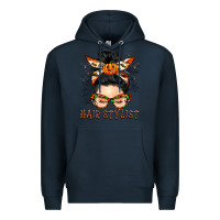 Navy Hair stylist messy bun Premium Hoodie - BarkalooDesign