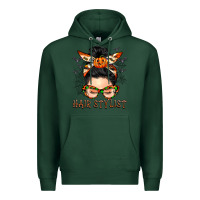 Sports Green Hair stylist messy bun Premium Hoodie - BarkalooDesign