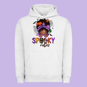 Spooky Vibes Afro Messy Bun Urban Hoodie Designed By Nancycooperartshop