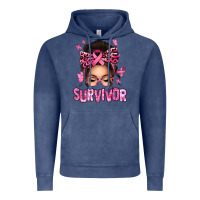 Vintage Denim breast cancer survivor afro messy bun Vintage Hoodie - texasbilliewilder